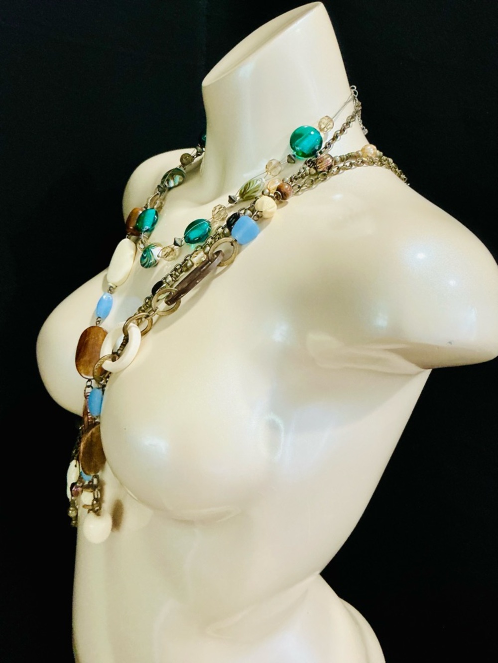 Multi-Strand Beaded Glass Wood Statement Necklace’s Multi Colored Southwestern - Picture 10 of 16